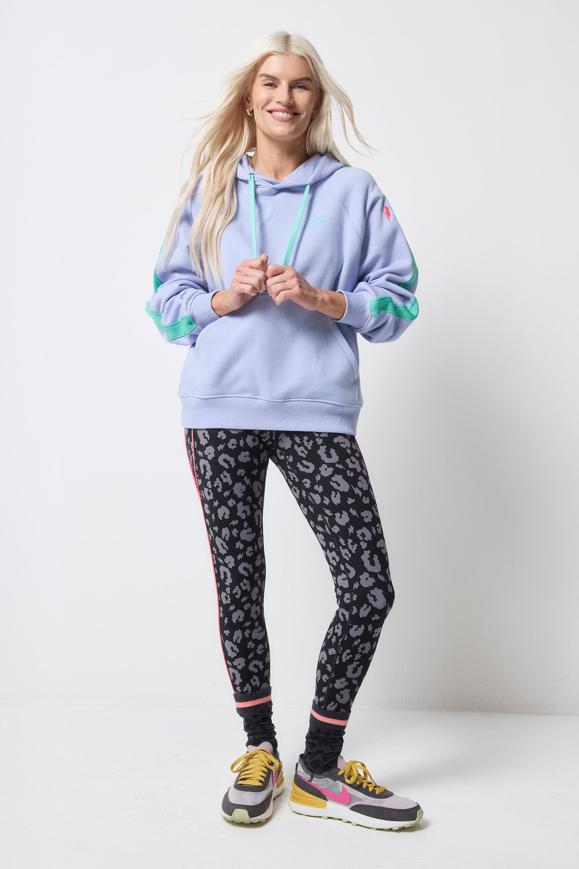 Blue with Turquoise Colourblock Relaxed Hoodie