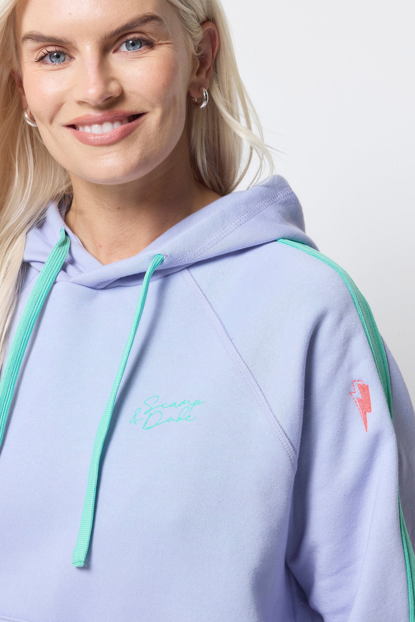 Blue with Turquoise Colourblock Relaxed Hoodie