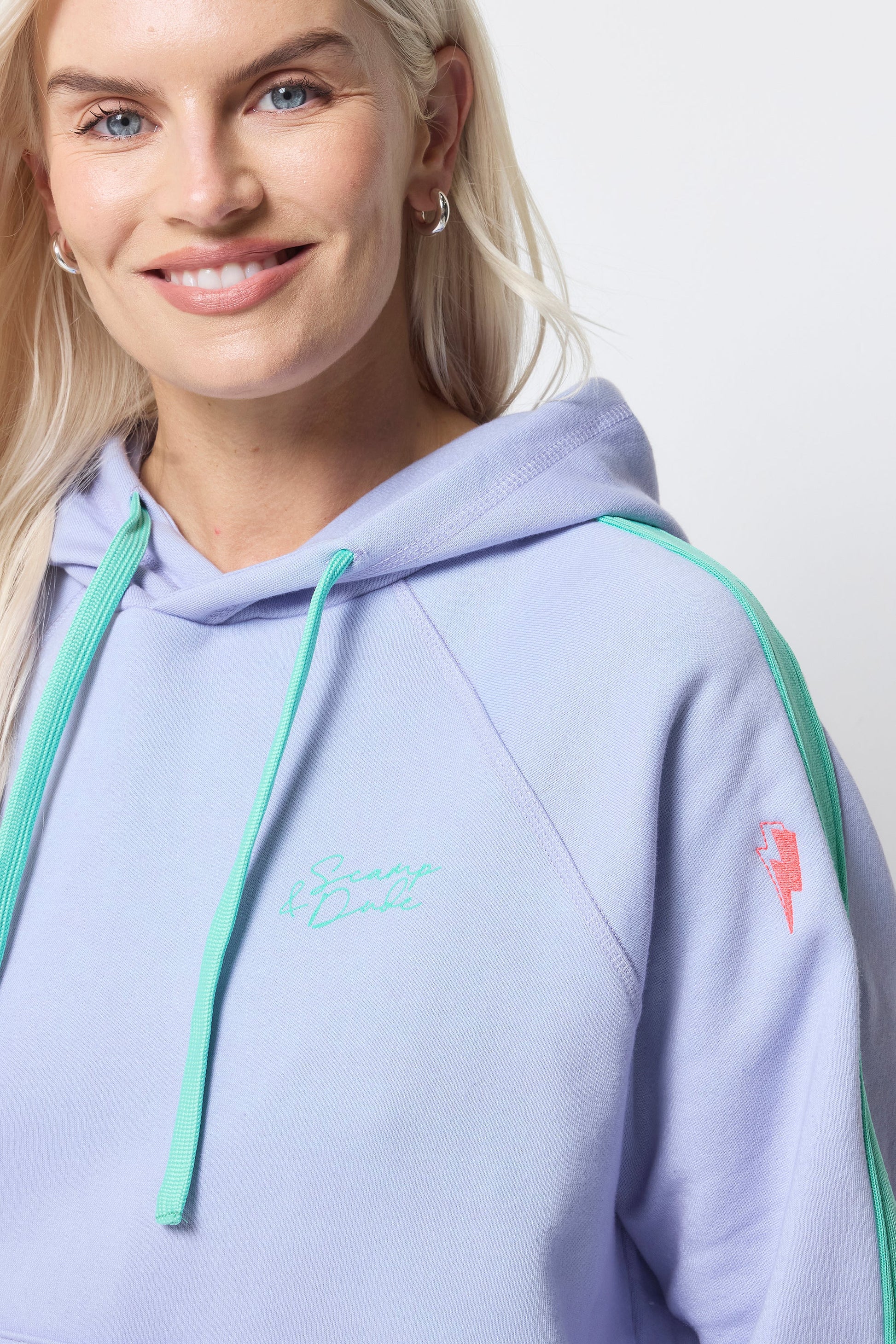 Blue with Turquoise Colourblock Relaxed Hoodie