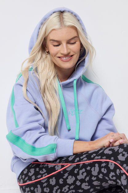 Blue with Turquoise Colourblock Relaxed Hoodie