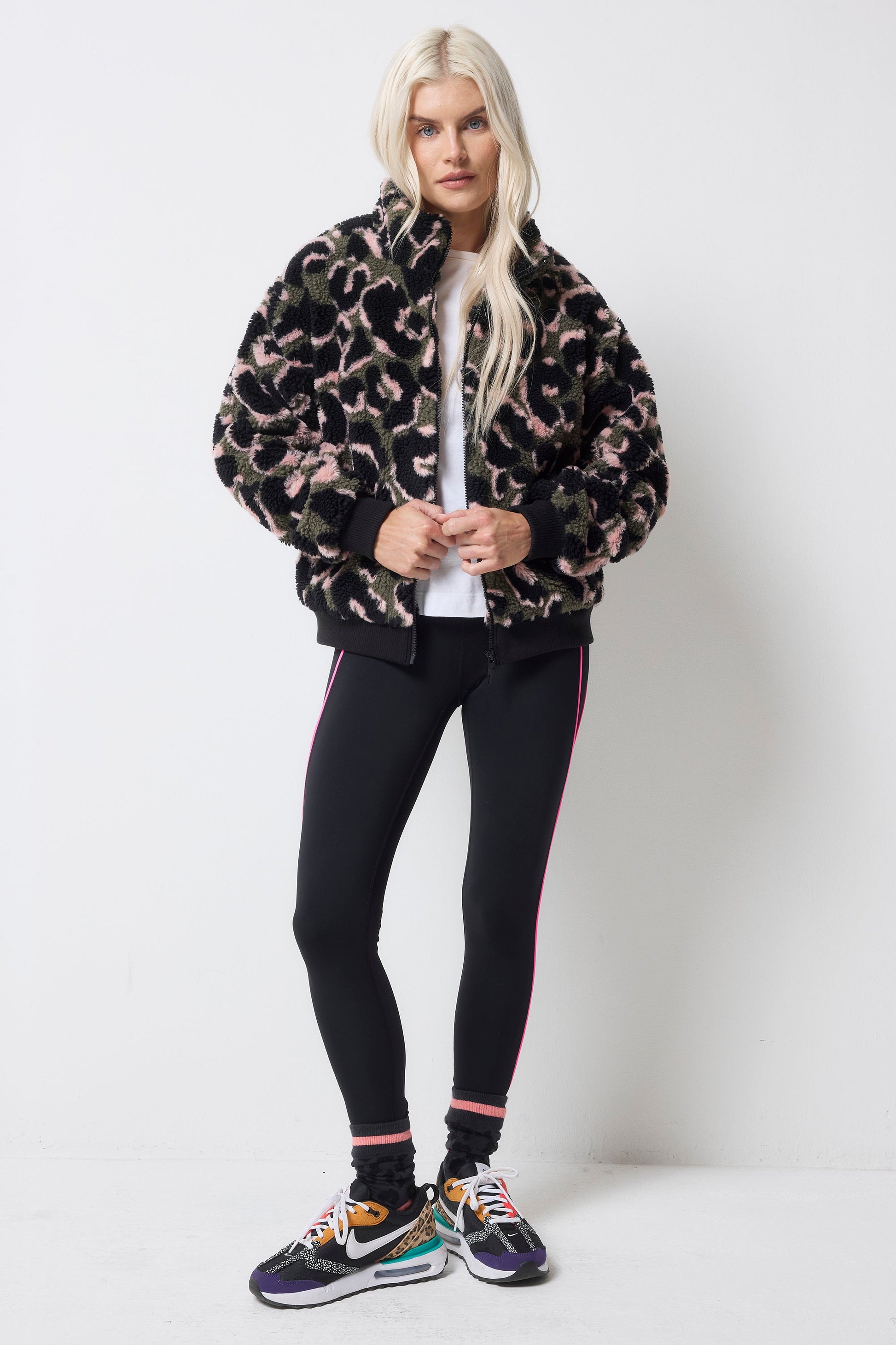 Khaki Leopard Fleece Bomber Jacket