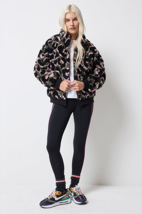 Khaki Leopard Fleece Bomber Jacket
