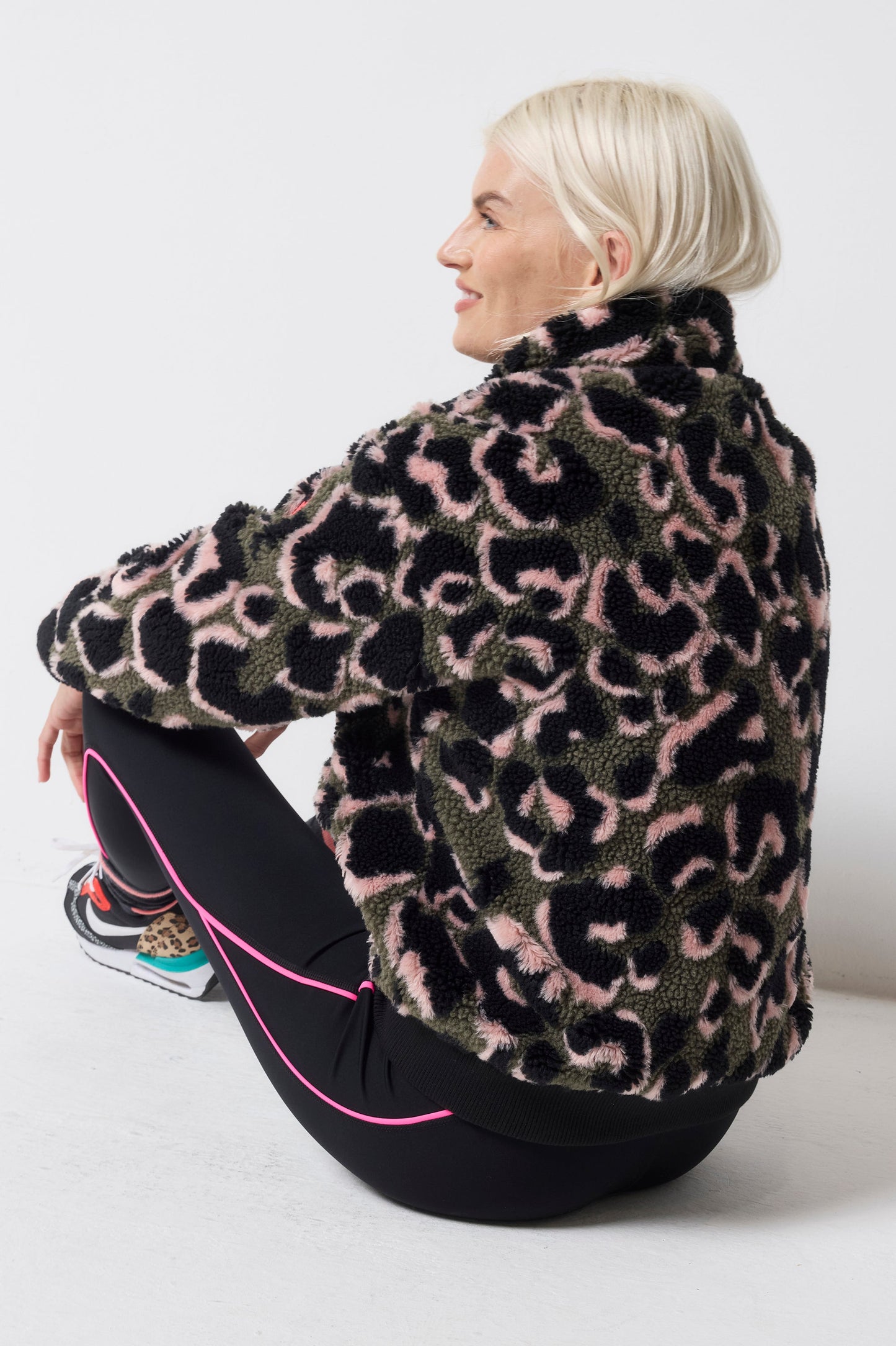 Khaki Leopard Fleece Bomber Jacket