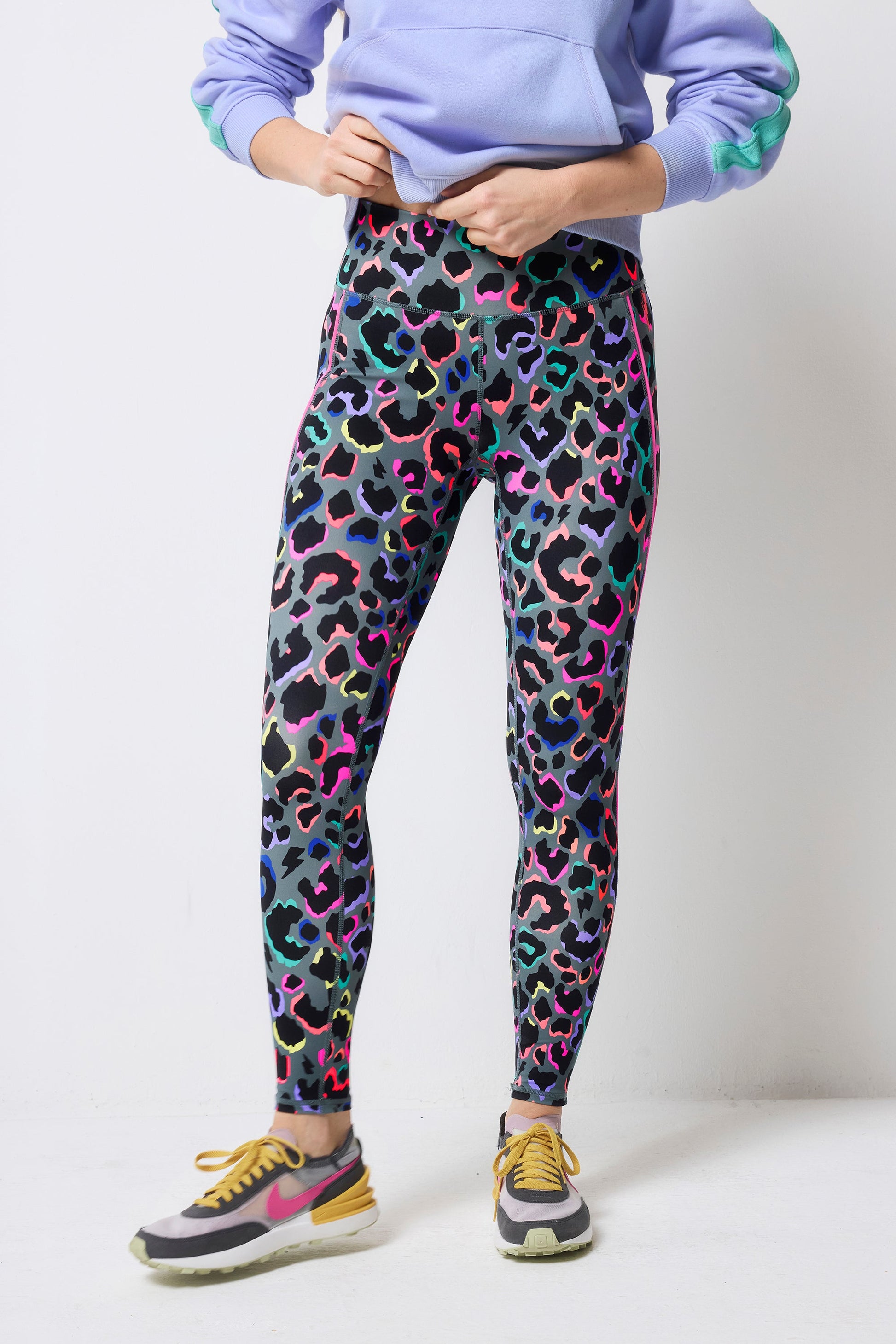 Dark Khaki with Rainbow Shadow Leopard Full Length Active Leggings