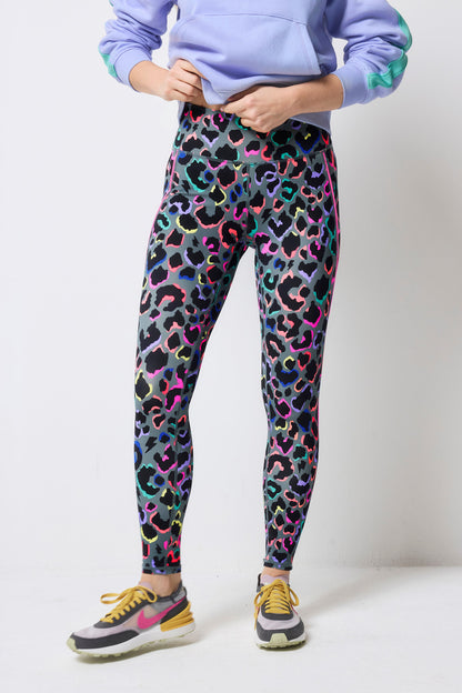 Dark Khaki with Rainbow Shadow Leopard Full Length Active Leggings