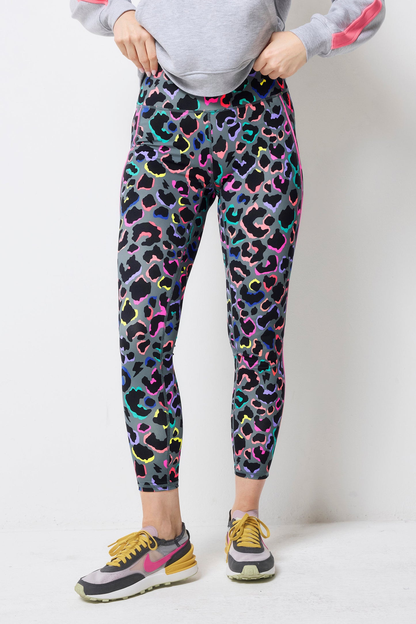 Dark Khaki with Rainbow Shadow Leopard 7/8 Length Active Leggings