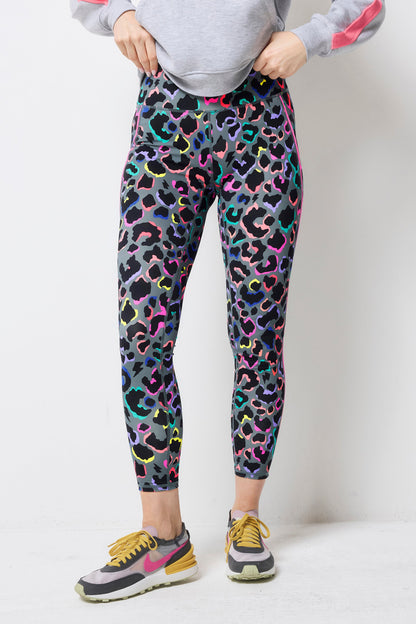Dark Khaki with Rainbow Shadow Leopard 7/8 Length Active Leggings