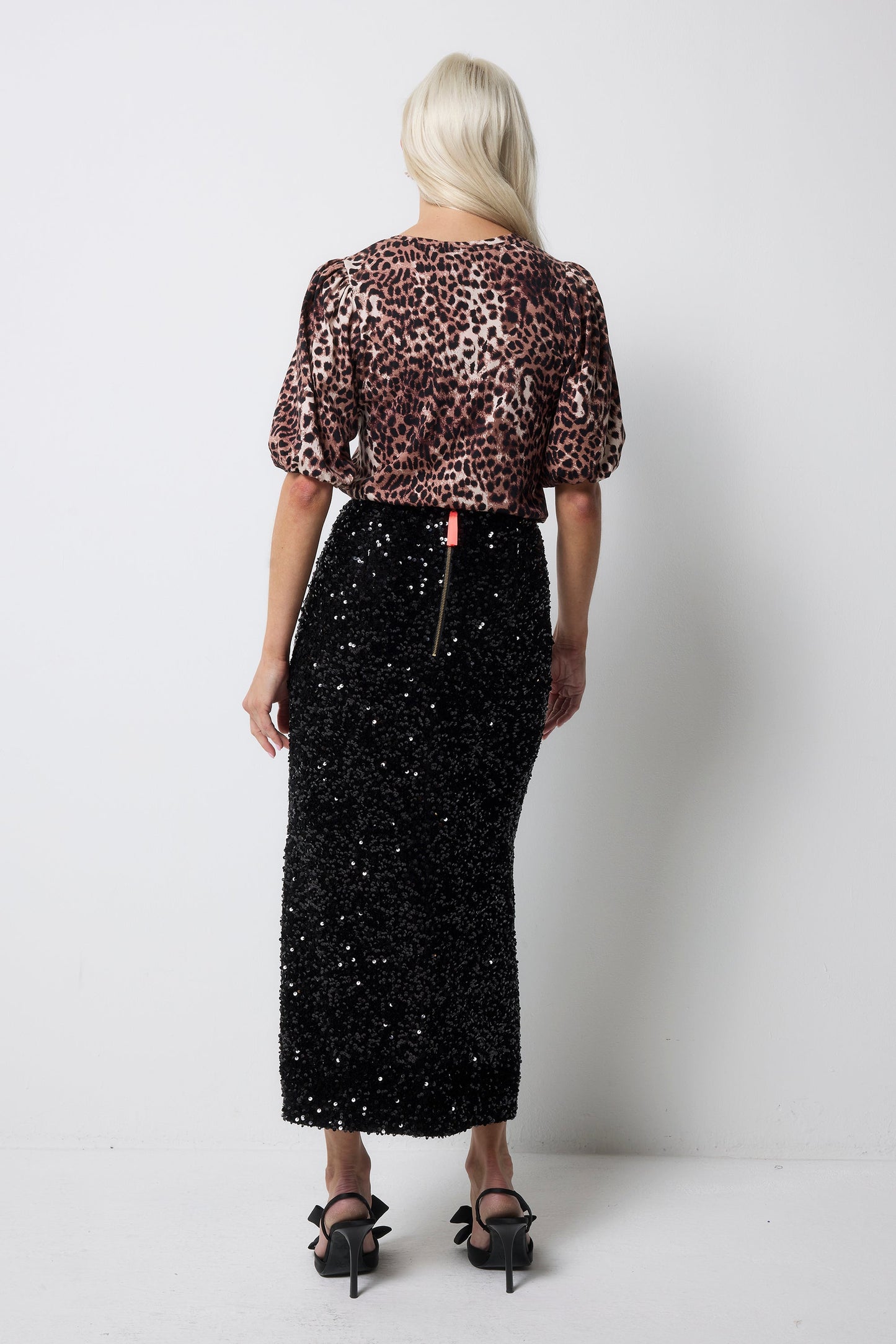 Black Sequin Velvet Midi Skirt