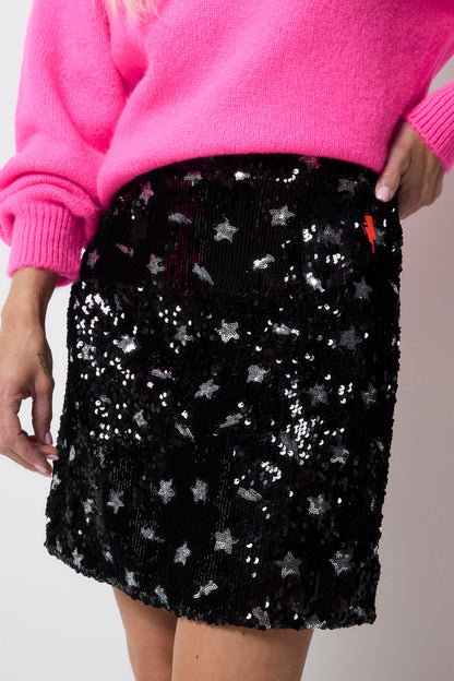Black with Silver Star Sequin Mini Skirt