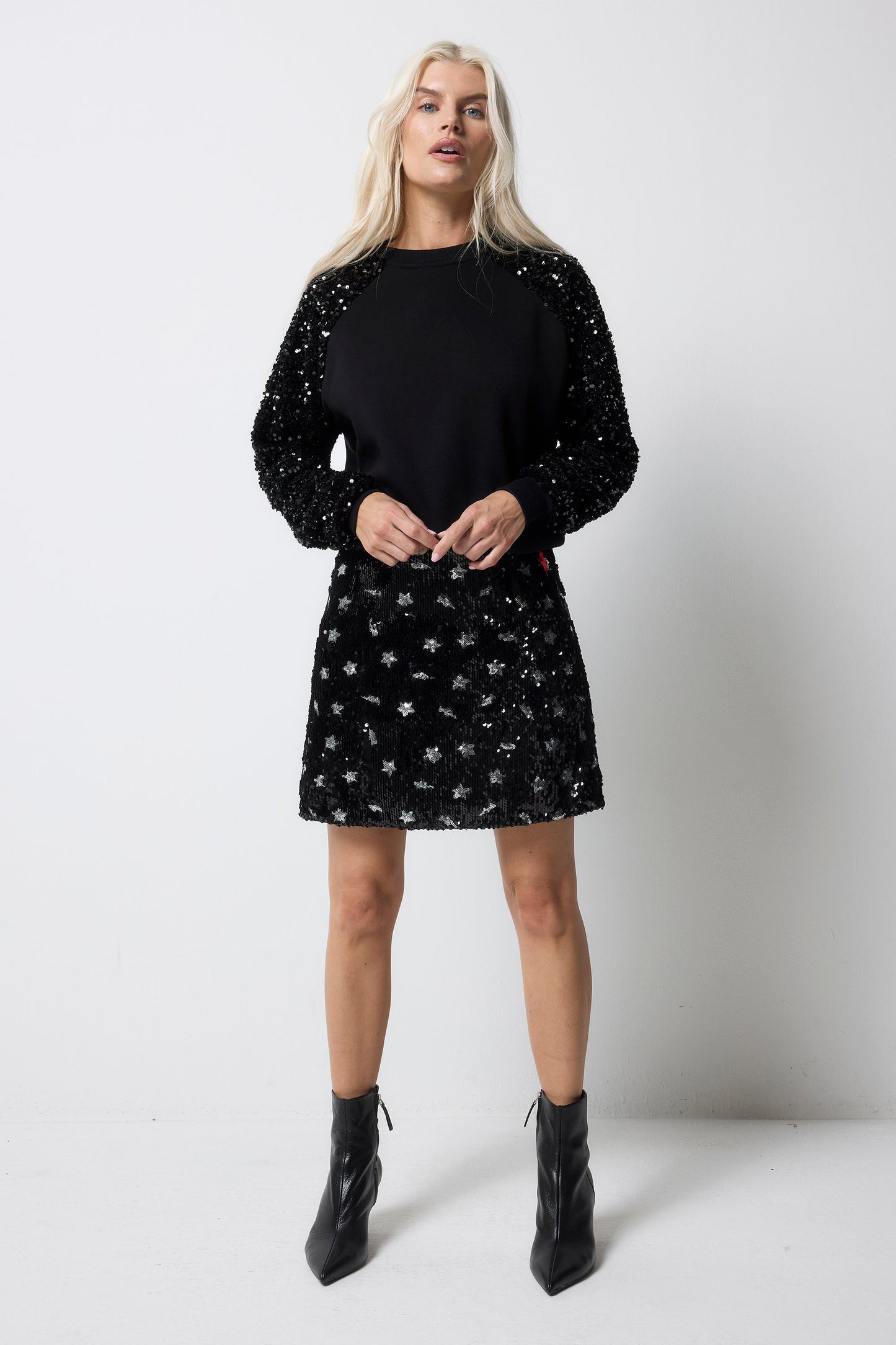 Black with Black Sequin Sleeve Raglan Sweatshirt