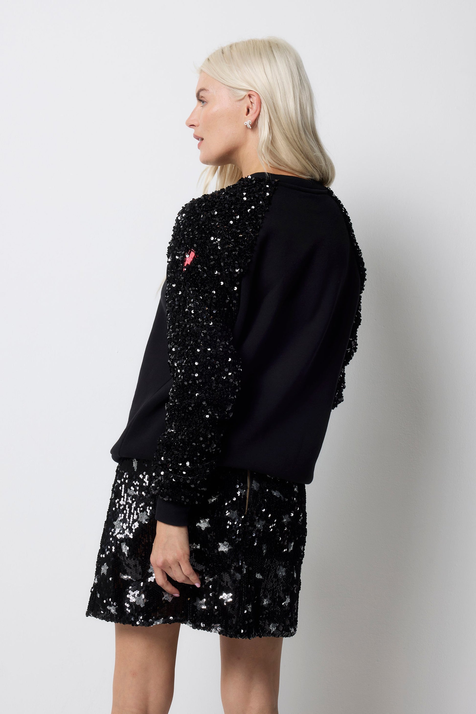 Black with Black Sequin Sleeve Raglan Sweatshirt