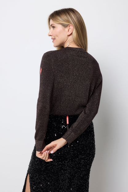 Rose Gold with Black Ribbon and Lightning Bolt Metallic Knit Jumper