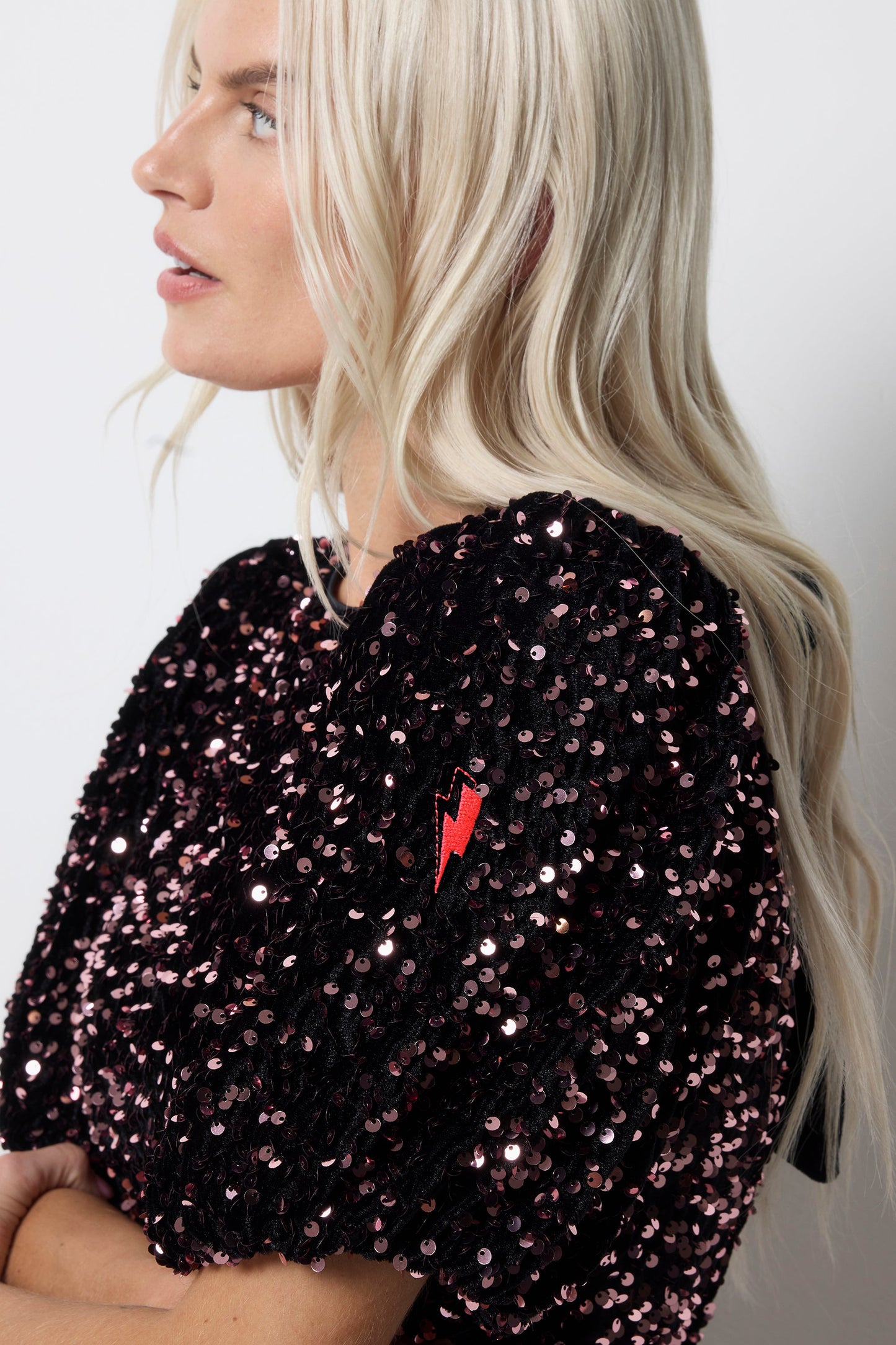 Pink Sequin Pencil Bow Back Velvet Midi Dress