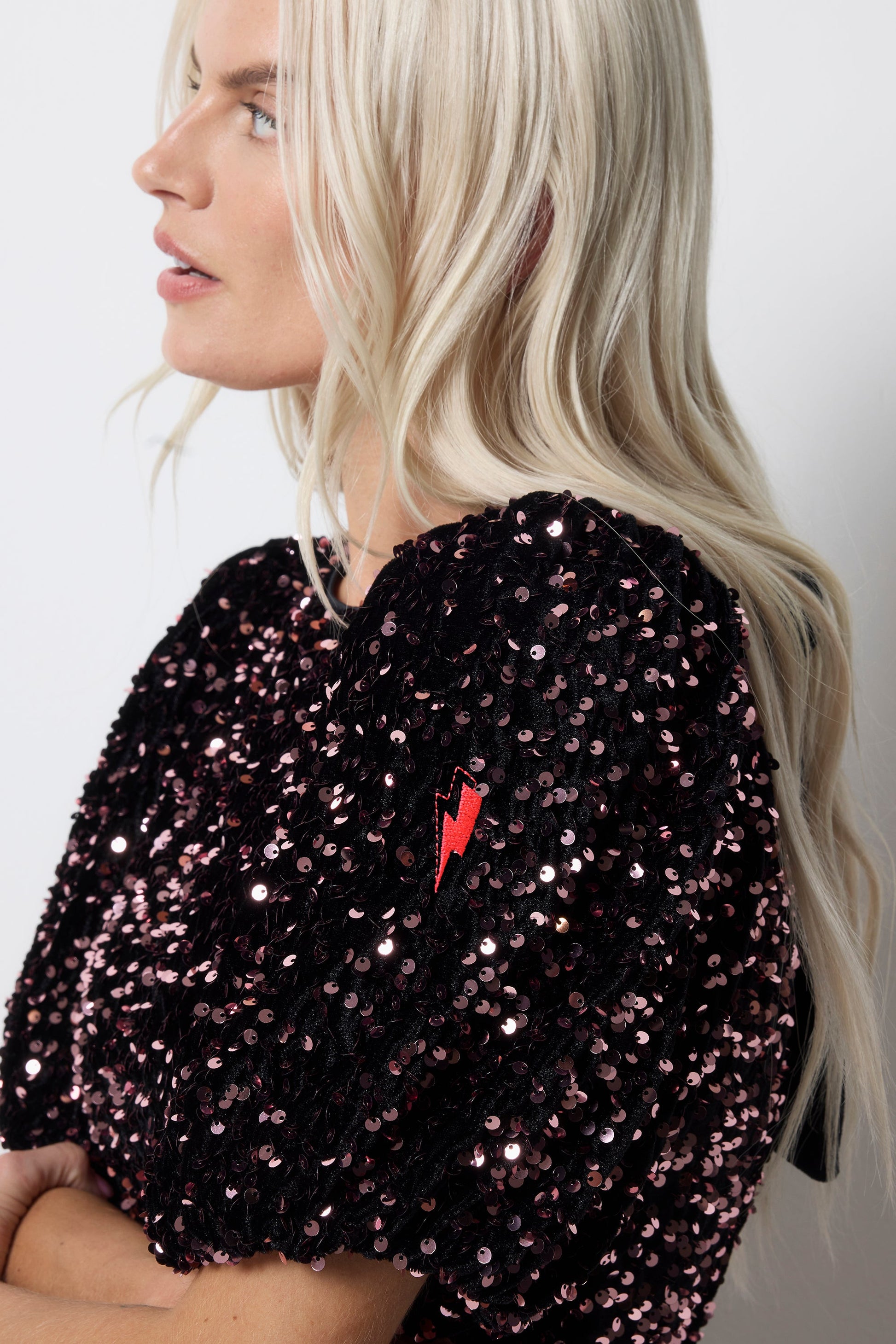Pink Sequin Pencil Bow Back Velvet Midi Dress