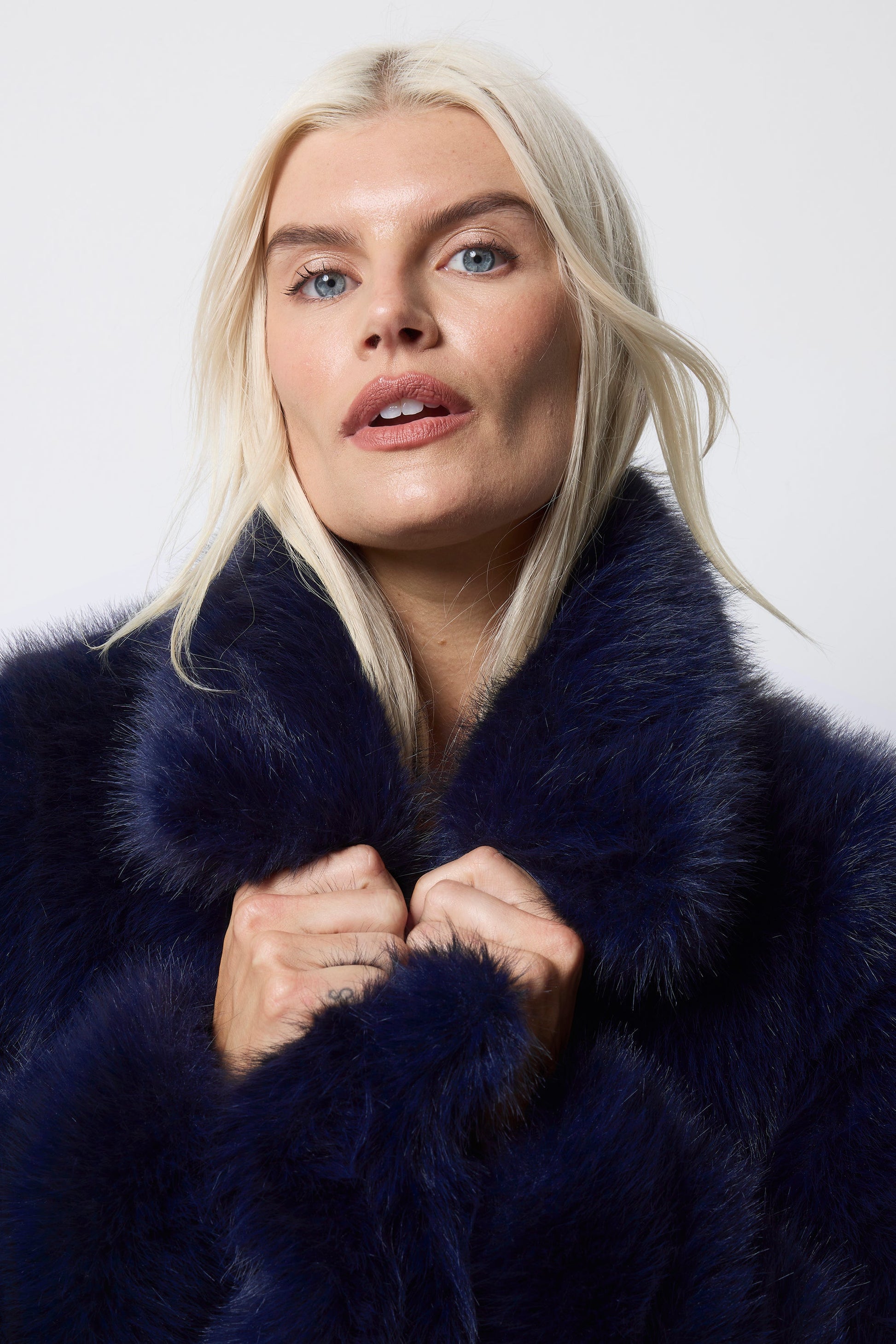 Midnight Blue Faux Fur Coat