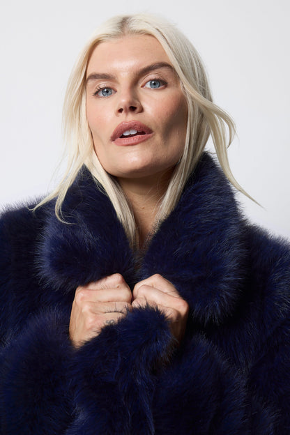 Midnight Blue Faux Fur Coat