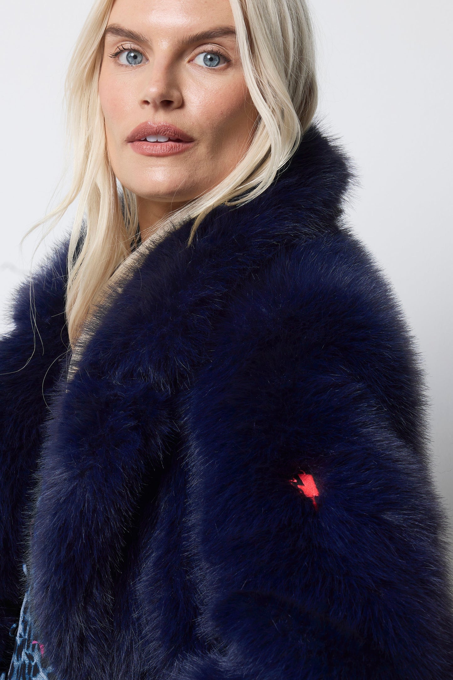 Midnight Blue Faux Fur Coat