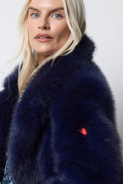 Midnight Blue Faux Fur Coat