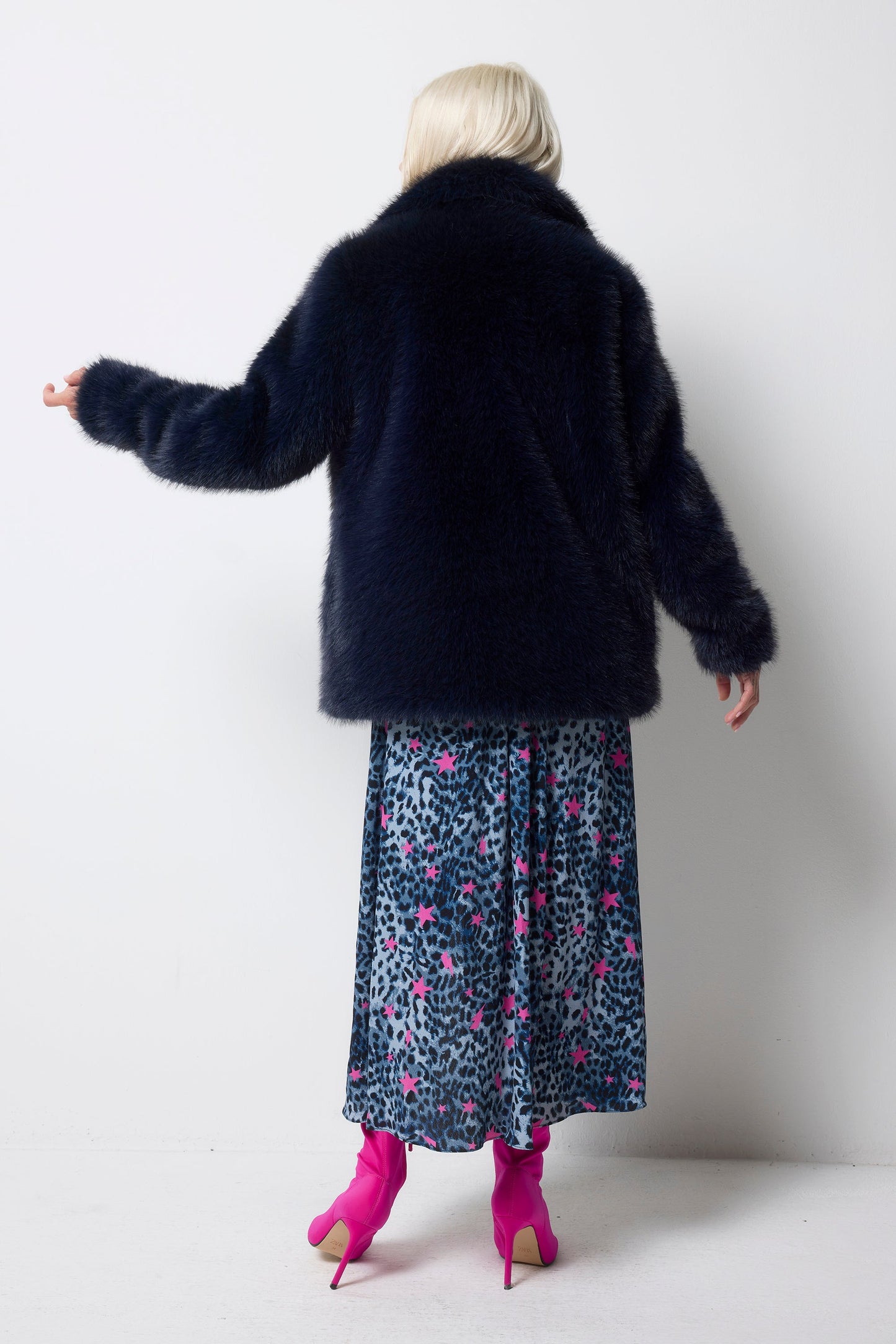 Midnight Blue Faux Fur Coat