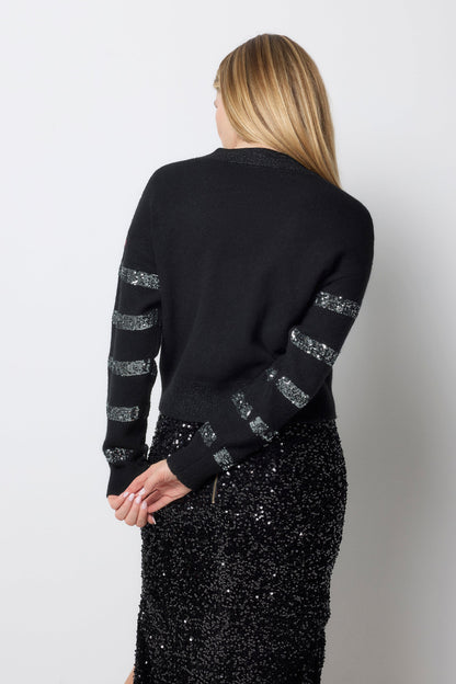Black with Pewter Sequin Stripe Cardigan