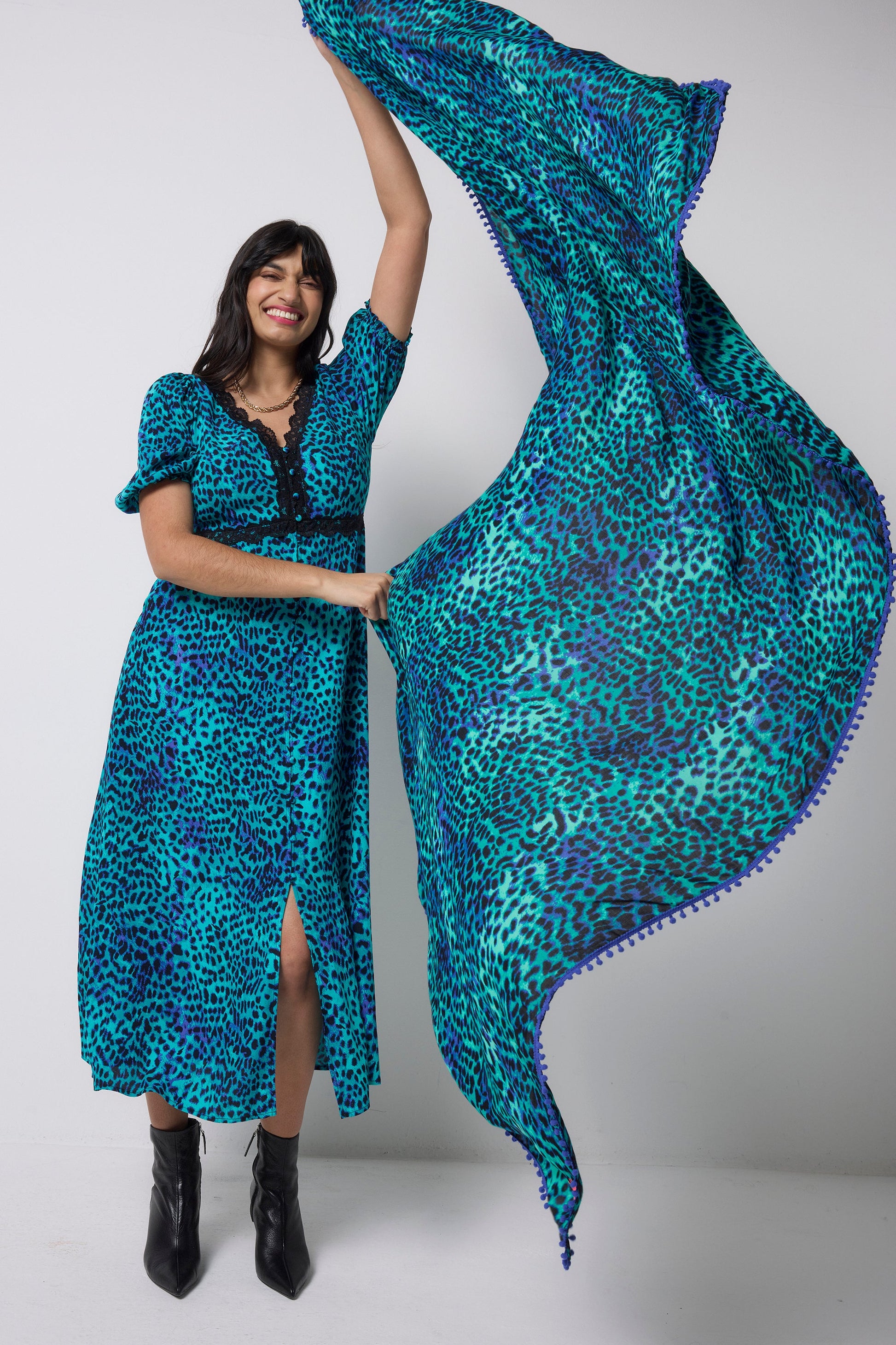 Turquoise with Blue Cheetah Charity Super Scarf