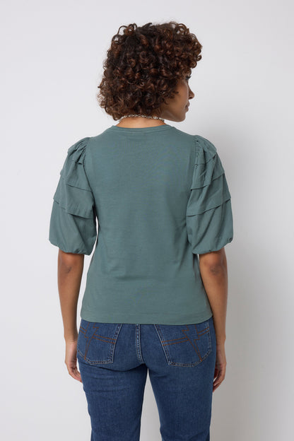 Khaki Pintuck Sleeve T-Shirt