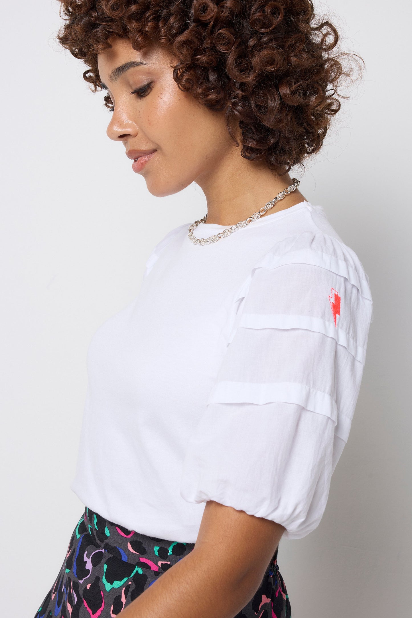 White Pintuck Sleeve T-Shirt