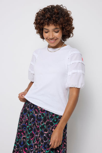 White Pintuck Sleeve T-Shirt