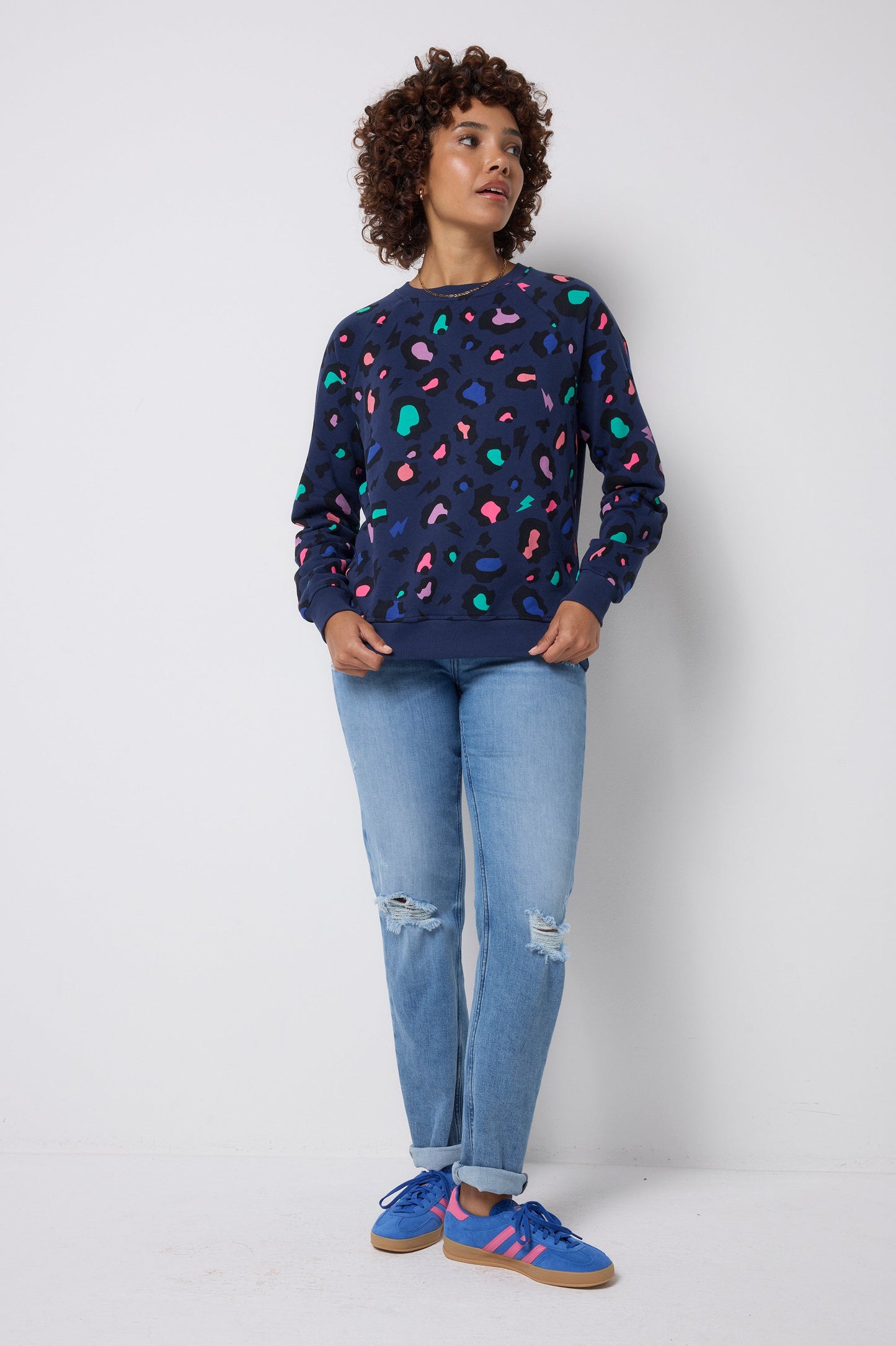 Navy with Rainbow Snow Leopard Sweatshirt