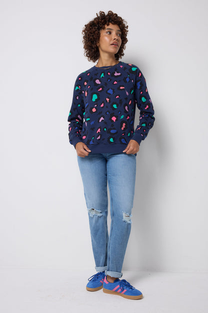 Navy with Rainbow Snow Leopard Sweatshirt