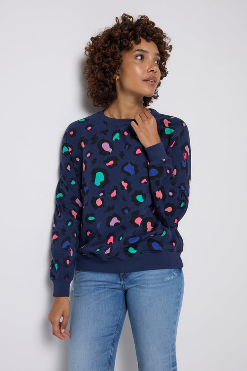 Navy with Rainbow Snow Leopard Sweatshirt