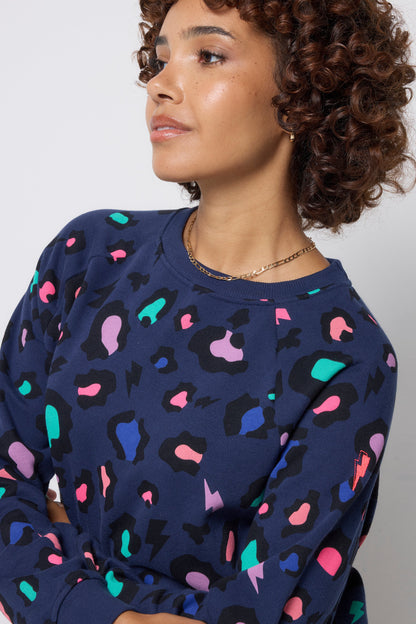 Navy with Rainbow Snow Leopard Sweatshirt