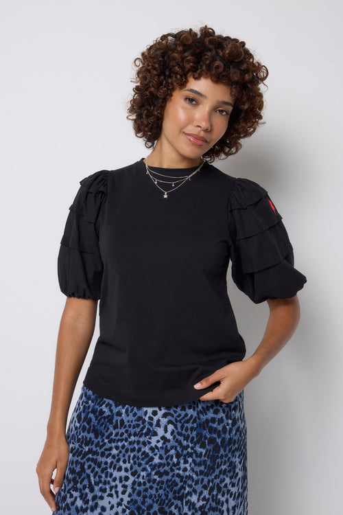 Black Pintuck Sleeve T-Shirt