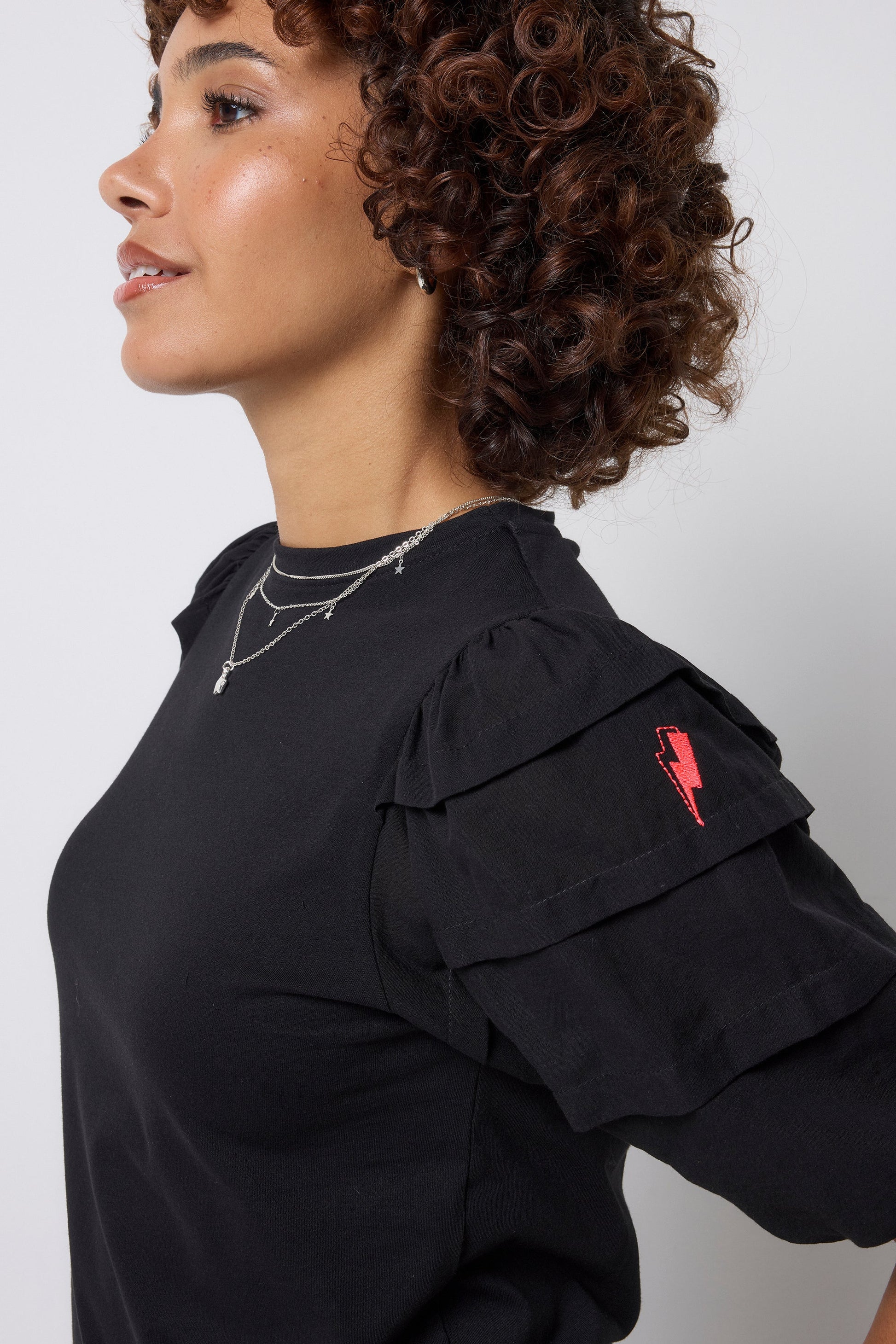 Black Pintuck Sleeve T-Shirt