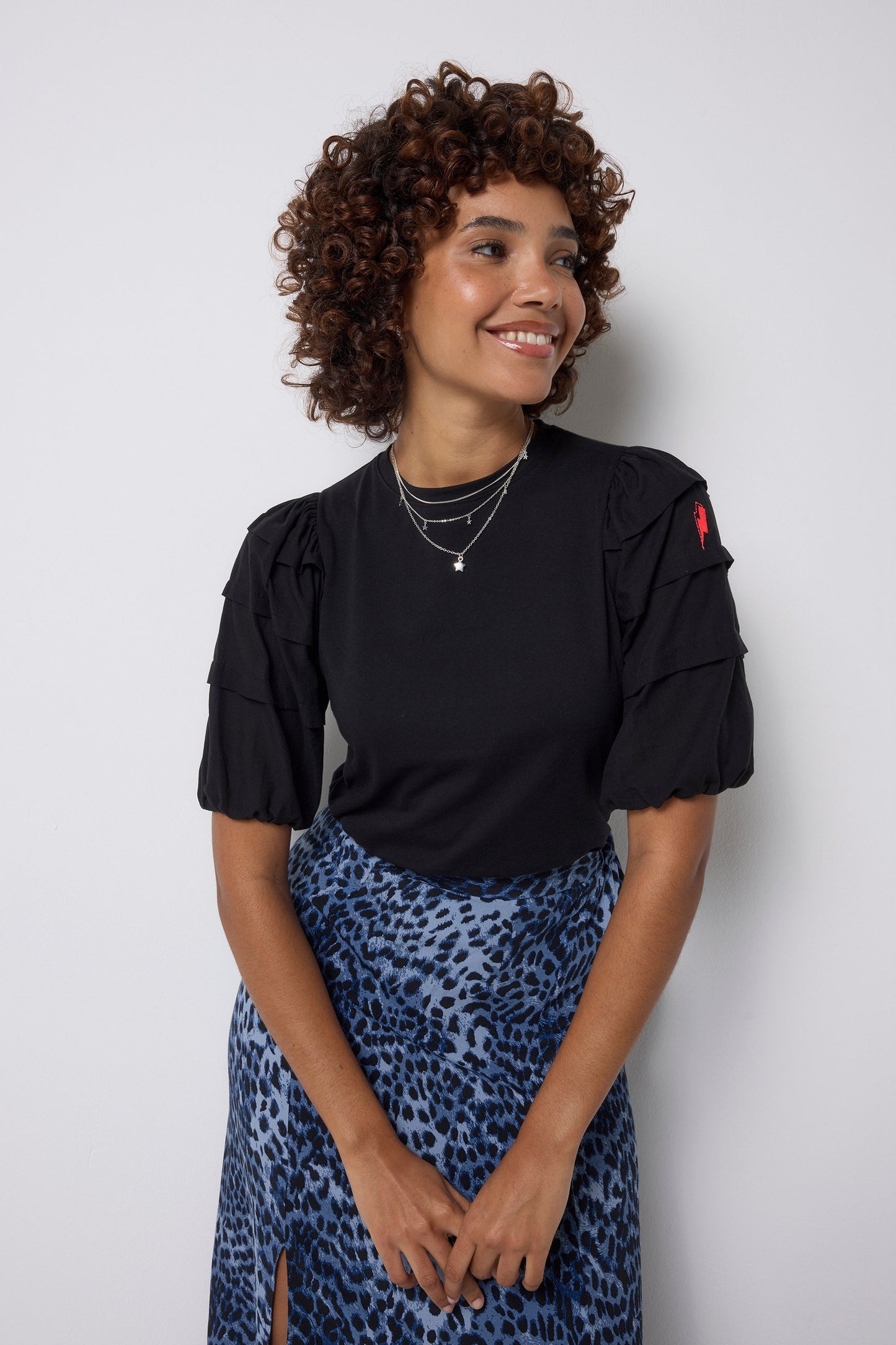 Black Pintuck Sleeve T-Shirt