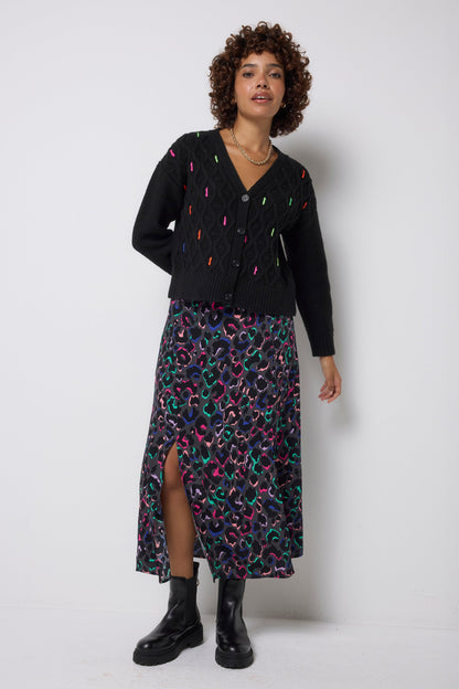 Grey with Rainbow Ziggy Leopard Split Front Skirt