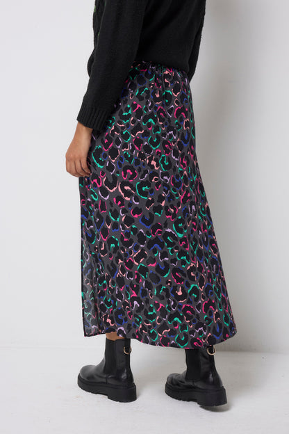 Grey with Rainbow Ziggy Leopard Split Front Skirt