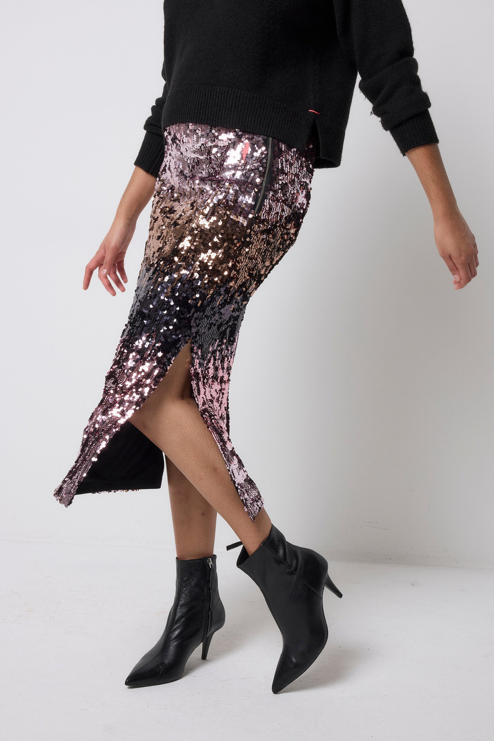 Pink Ombre Sequin Side Split Skirt