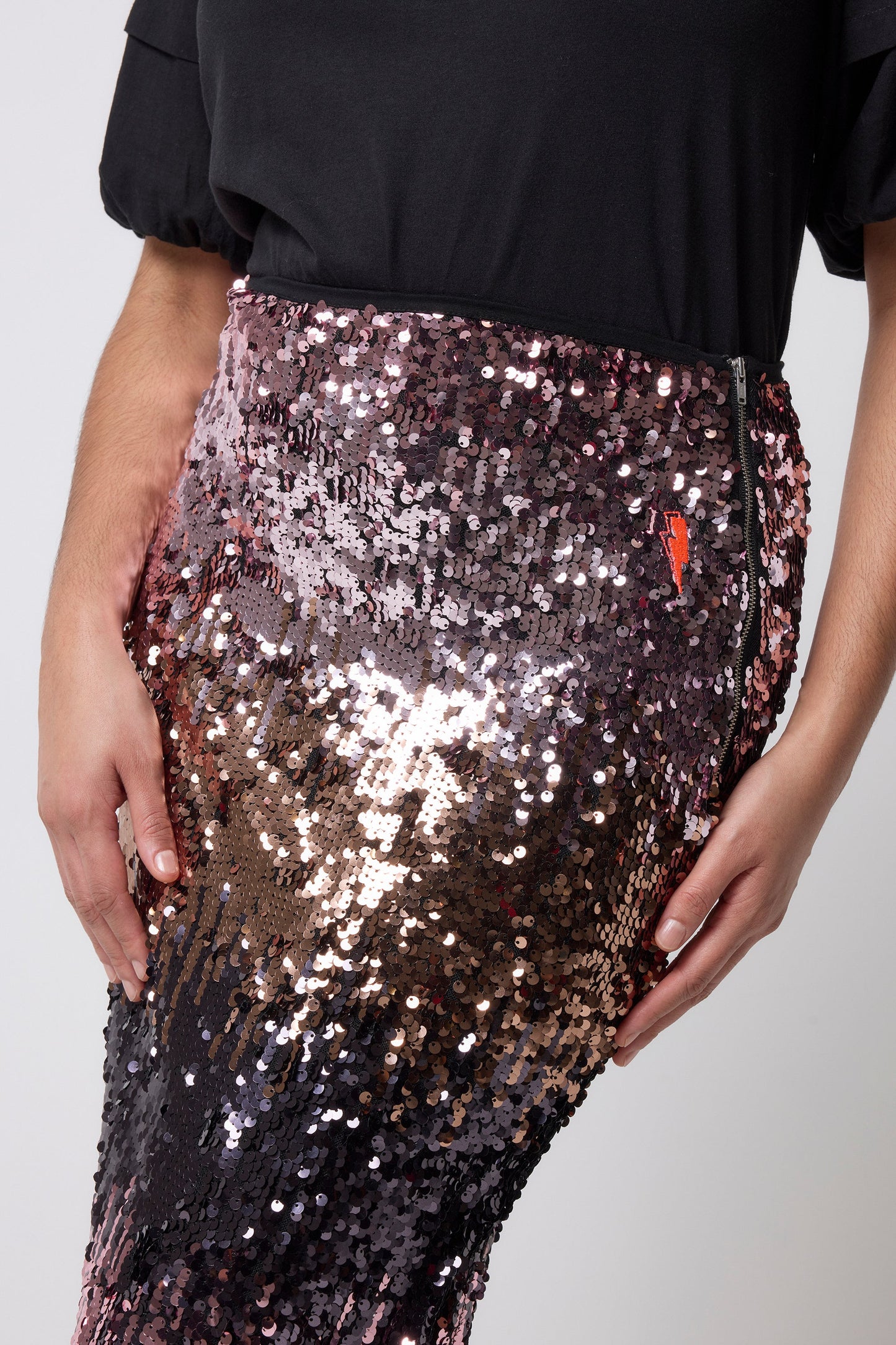 Pink Ombre Sequin Side Split Skirt