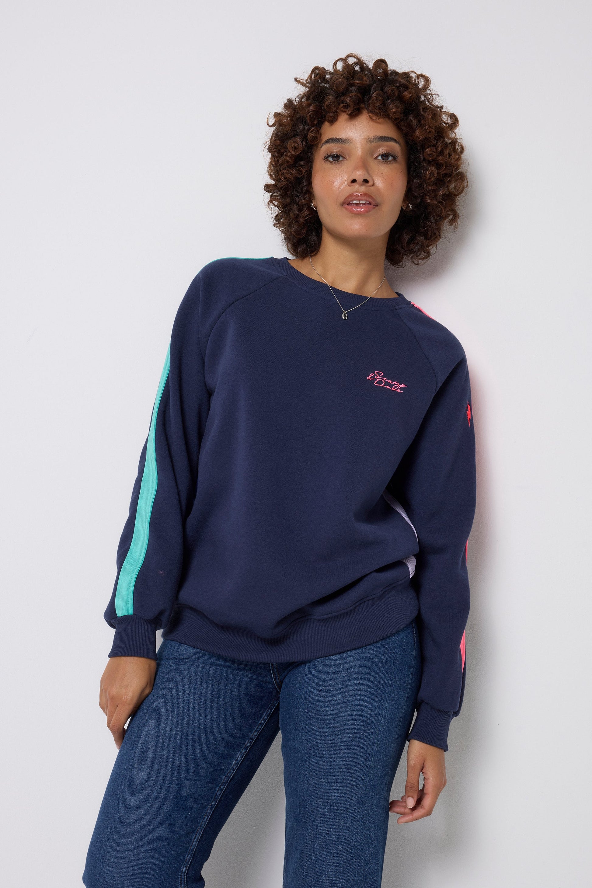Navy with Rainbow Colourblock Relaxed Sweatshirt