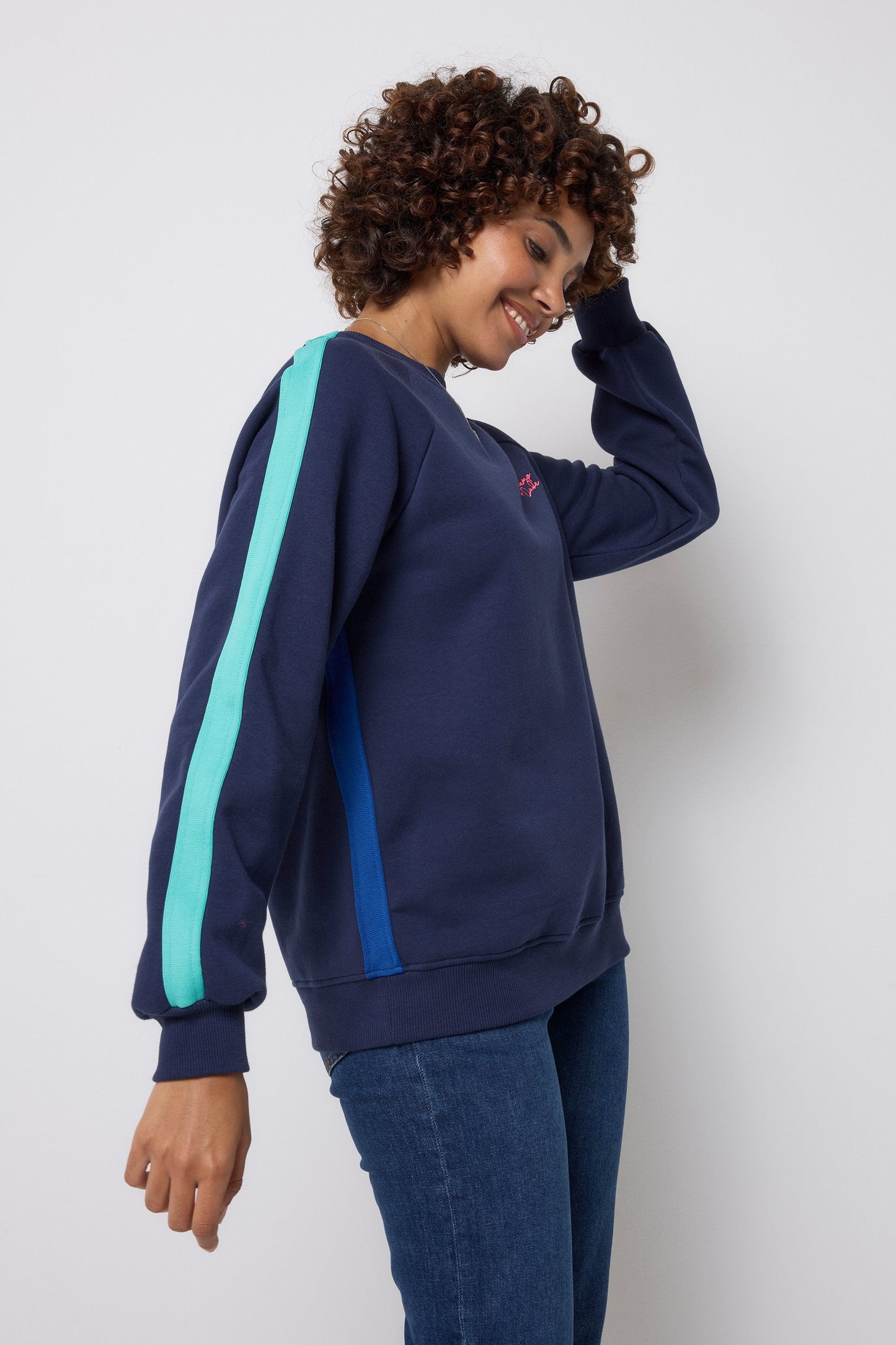 Navy with Rainbow Colourblock Relaxed Sweatshirt