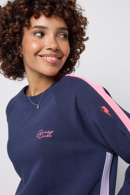 Navy with Rainbow Colourblock Relaxed Sweatshirt