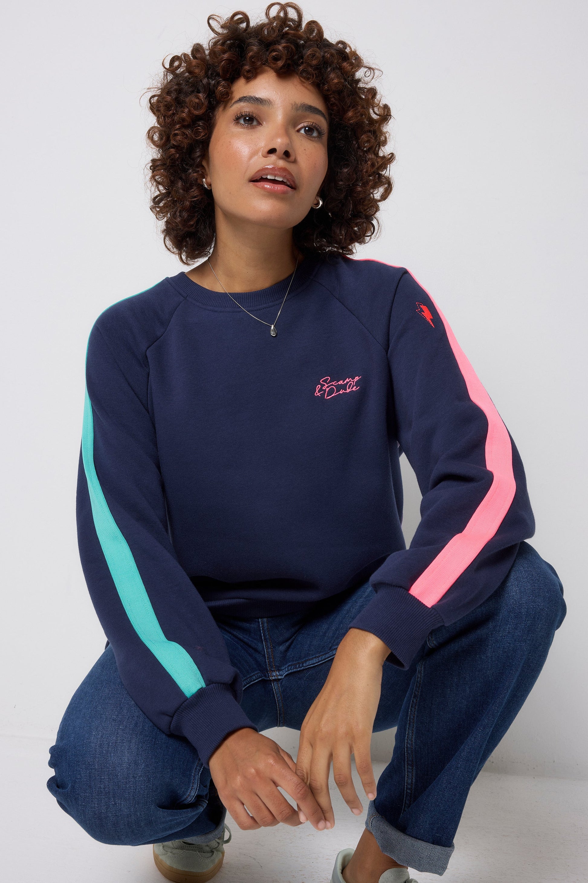 Navy with Rainbow Colourblock Relaxed Sweatshirt