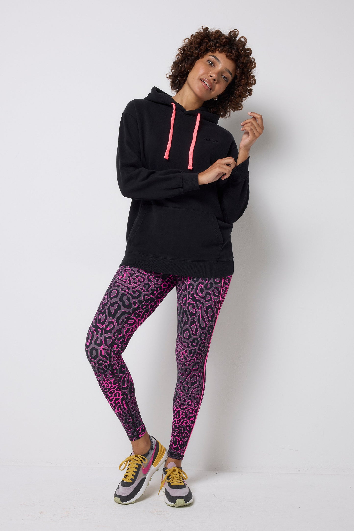 Grey with Pink Leopard Ray Full Length Active Leggings