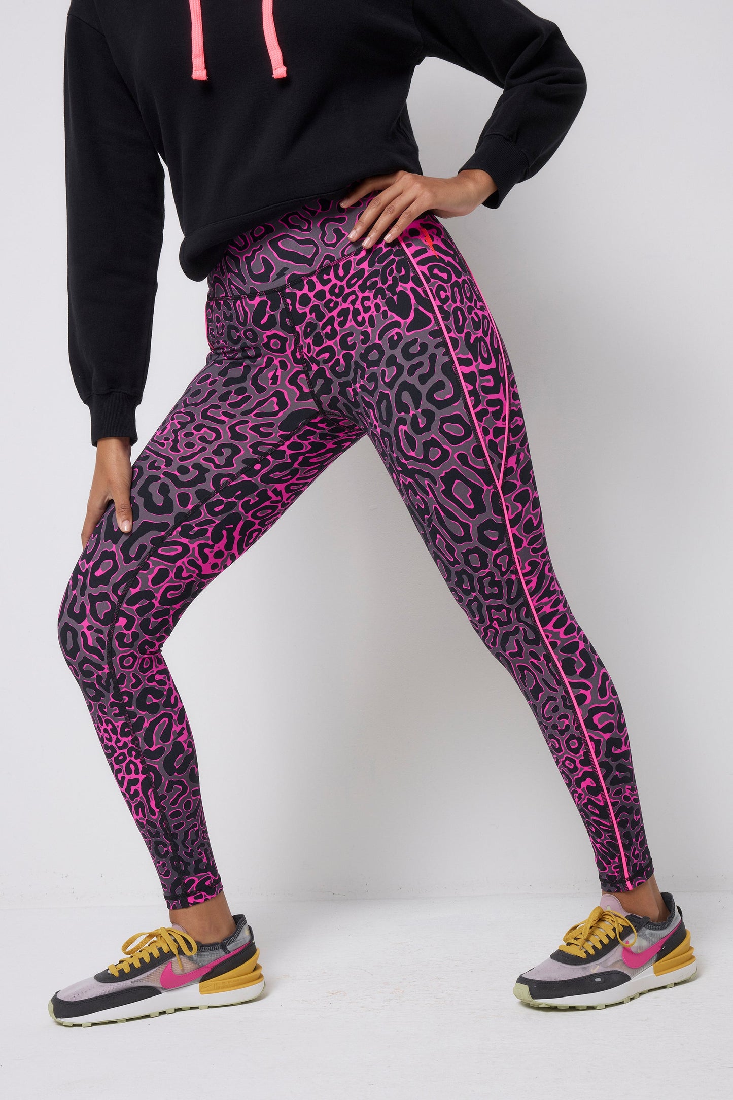 Grey with Pink Leopard Ray Full Length Active Leggings