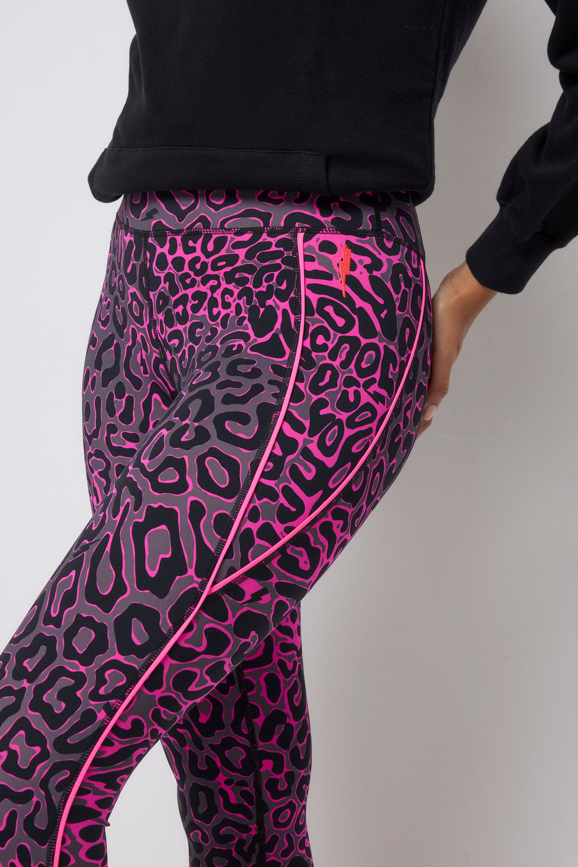 Grey with Pink Leopard Ray Full Length Active Leggings