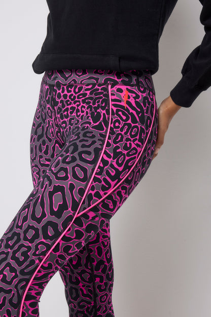Grey with Pink Leopard Ray Full Length Active Leggings