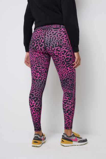 Grey with Pink Leopard Ray Full Length Active Leggings