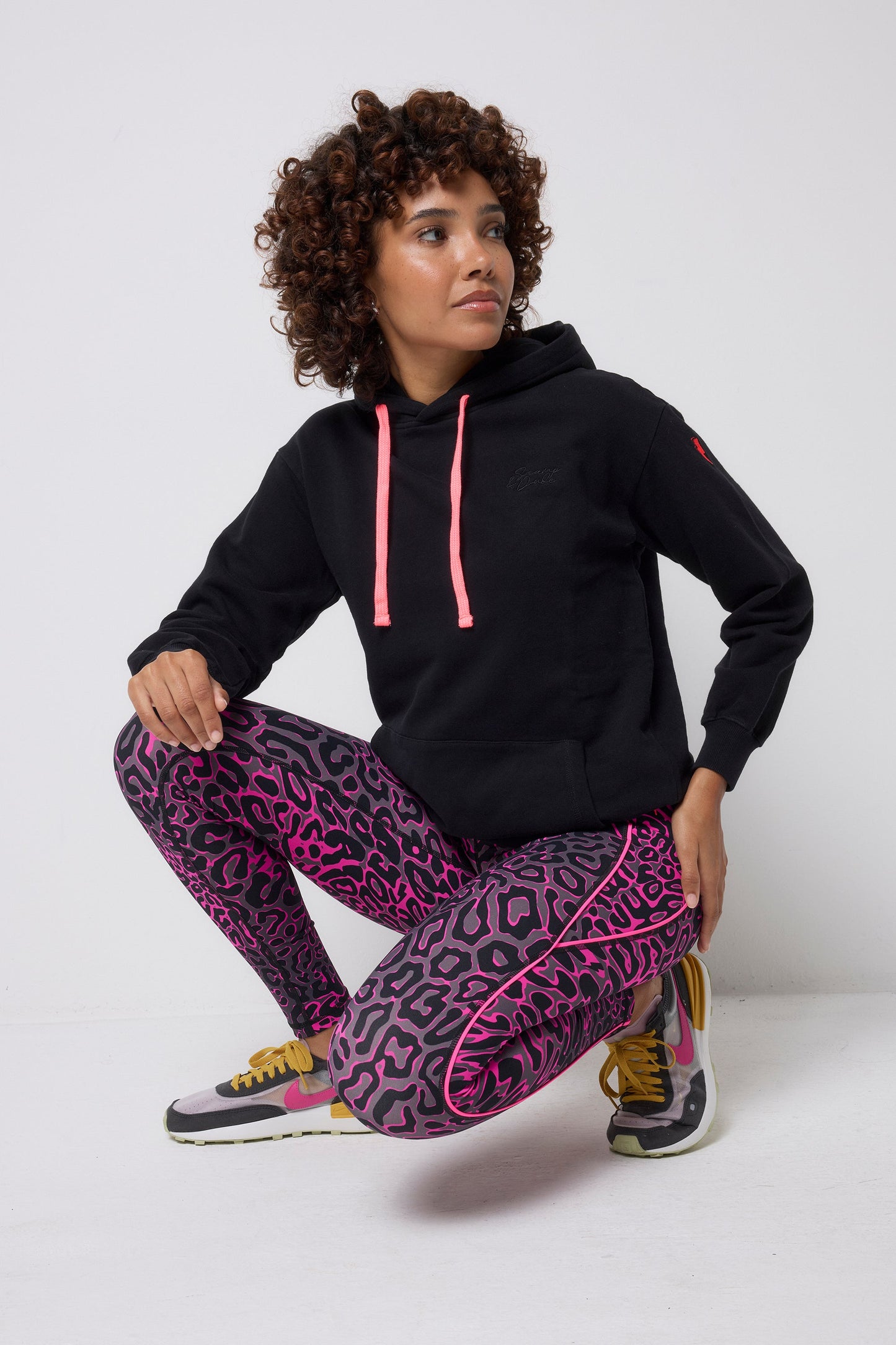 Grey with Pink Leopard Ray Full Length Active Leggings