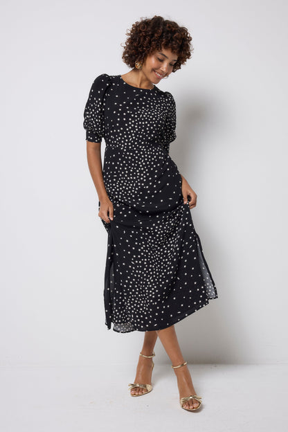 Black with White Star Cluster Midi Dress